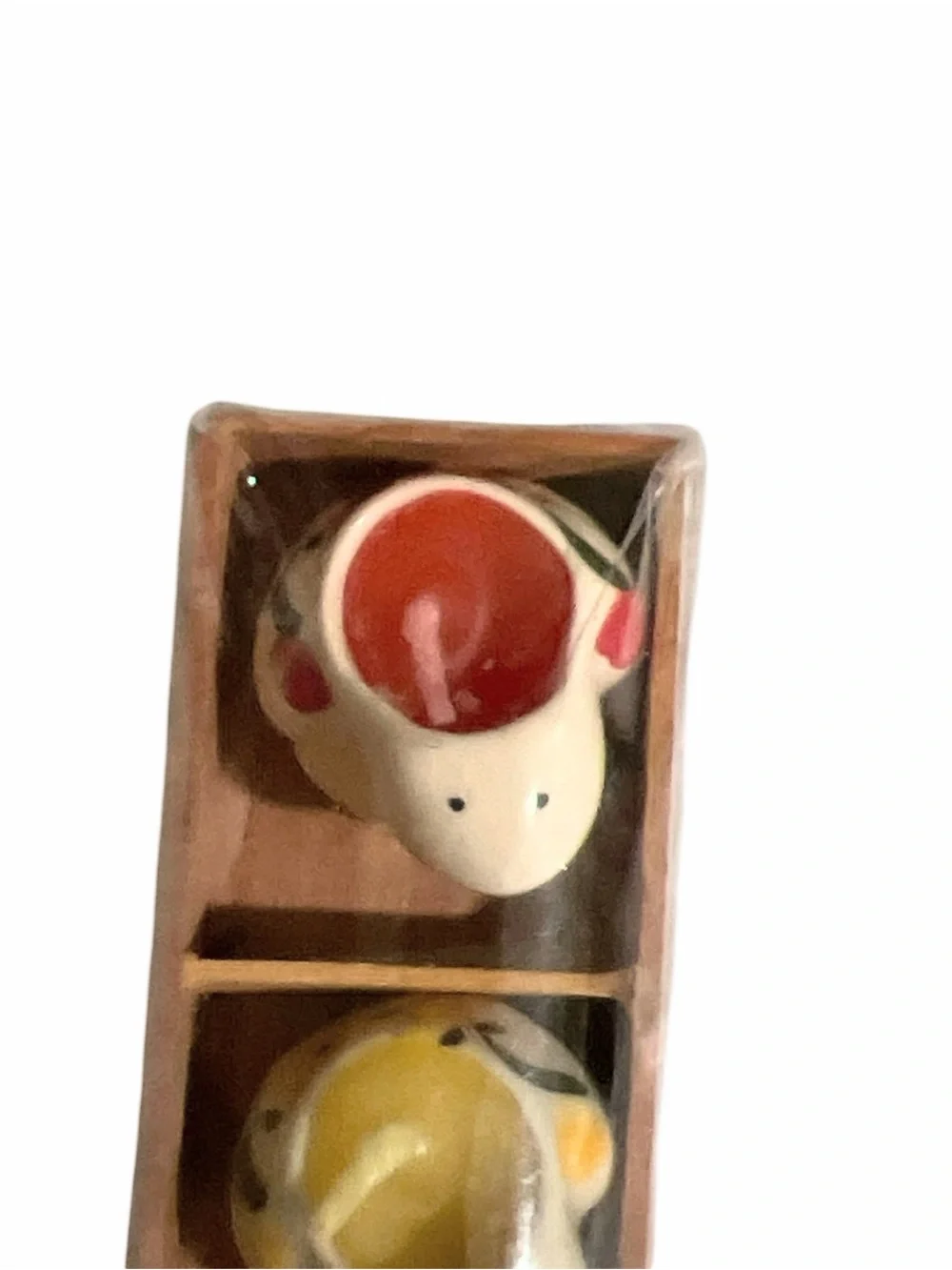 Miniature Ceramic Candle Set in Wooden Tray, Frogs